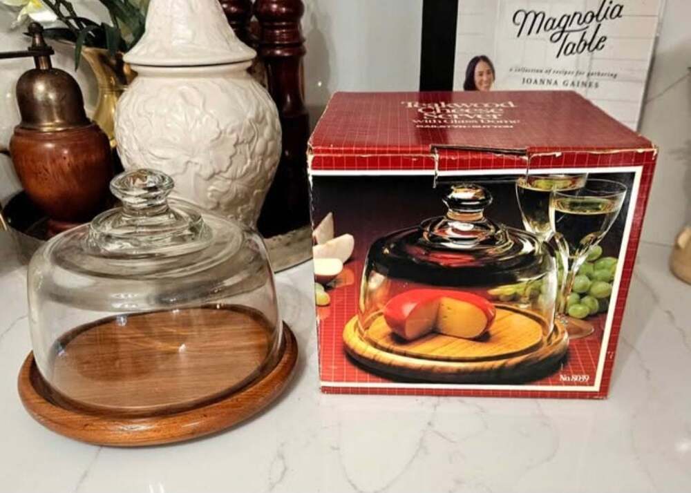 Vintage Gailstyn-Sutton Teakwood Cheese Server with Glass Dome